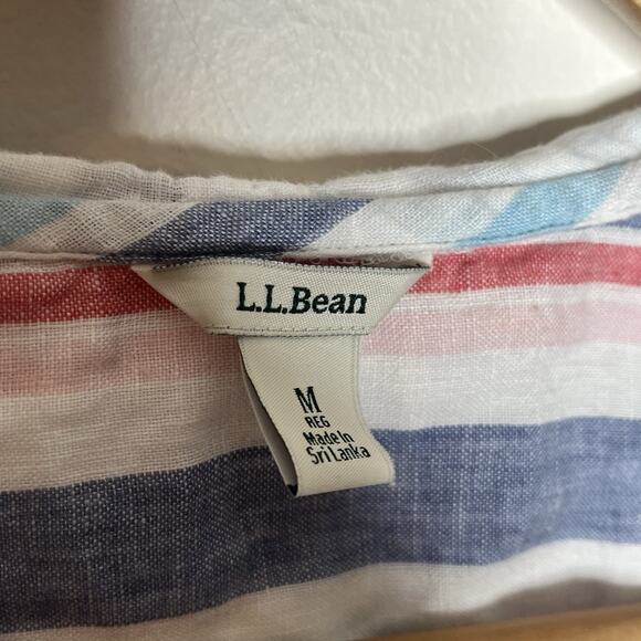 LL Bean Linen Striped Hoodie Top Womens M Coastal Nautical Beach Resort Vacation - Picture 3 of 5